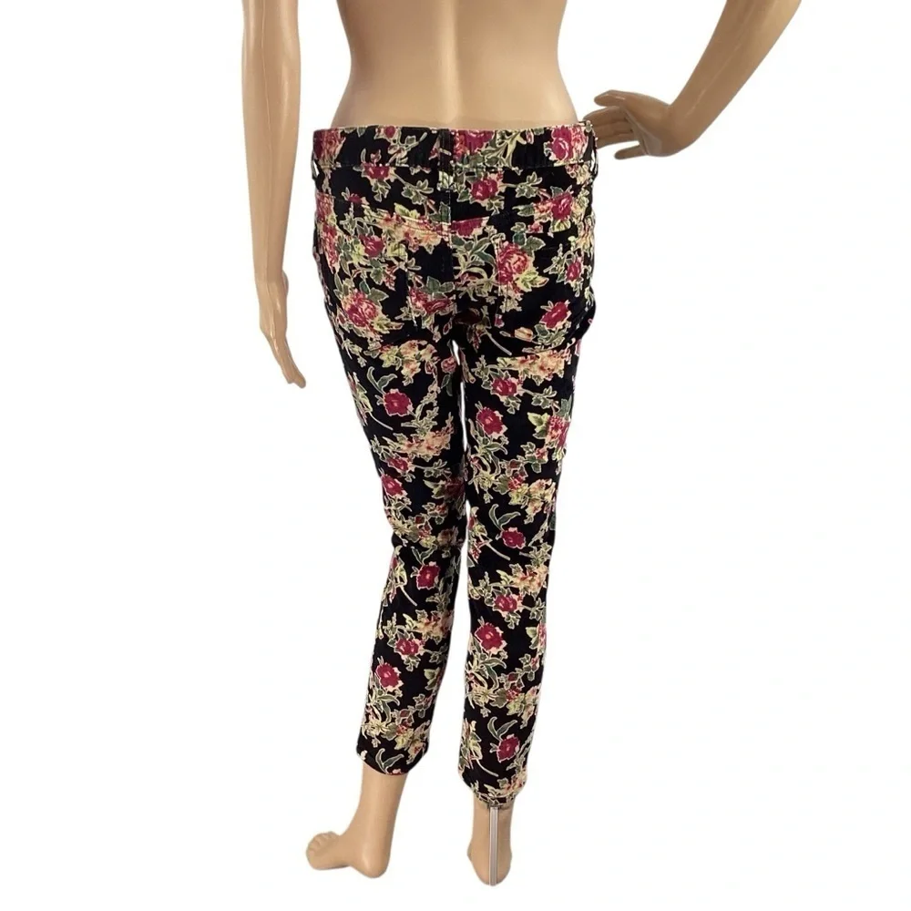 Free People Black Floral Fine Corduroy Skinny Pants Size 28